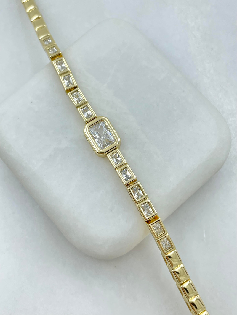 Özel Seri Kare Kristal ve Plaka Model Bileklik Gold