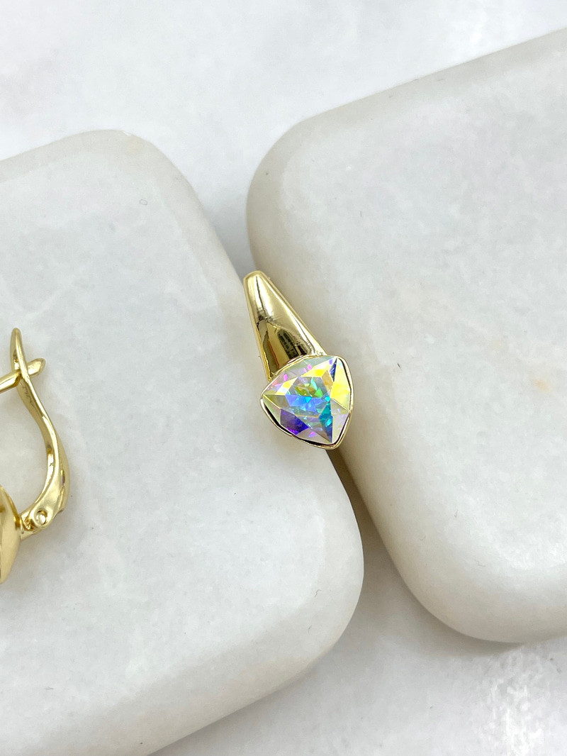 Özel Seri Üçgen Swarovski Küpe Gold