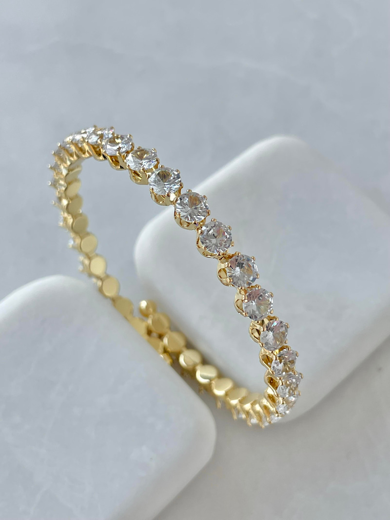 Altın Kaplama Daire Kristal Taşlı Yaylı Bileklik Gold