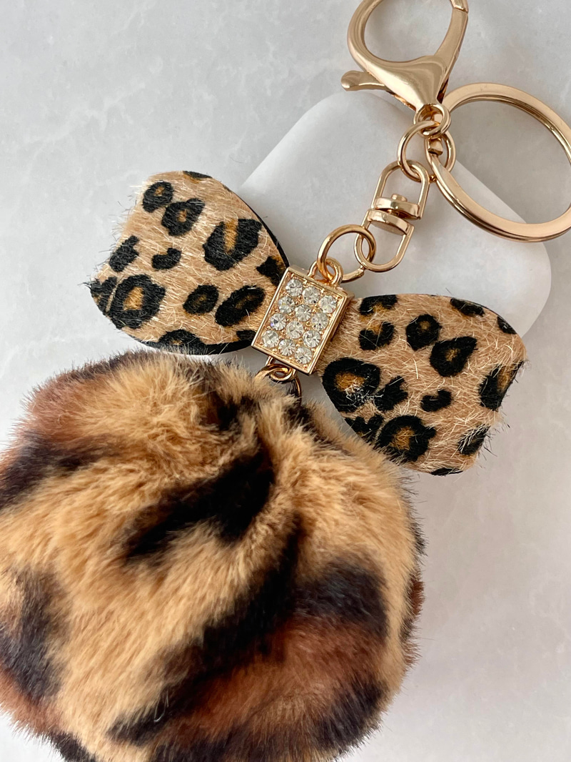 Peluş Fiyonklu Leopar Anahtarlık