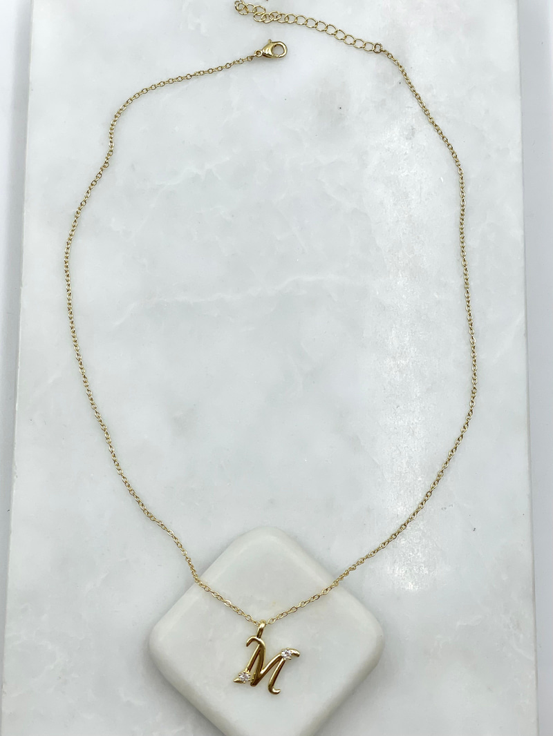 Kristal Taşlı Harf Kolye Gold