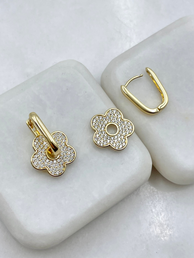 Özel Seri Çiçek Charmlı U Küpe Gold