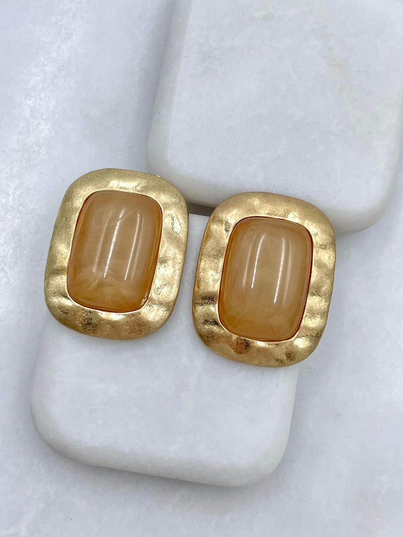 Altın Kaplama Gold Plaka Dikdörtgen Vintage Küpe Vizon