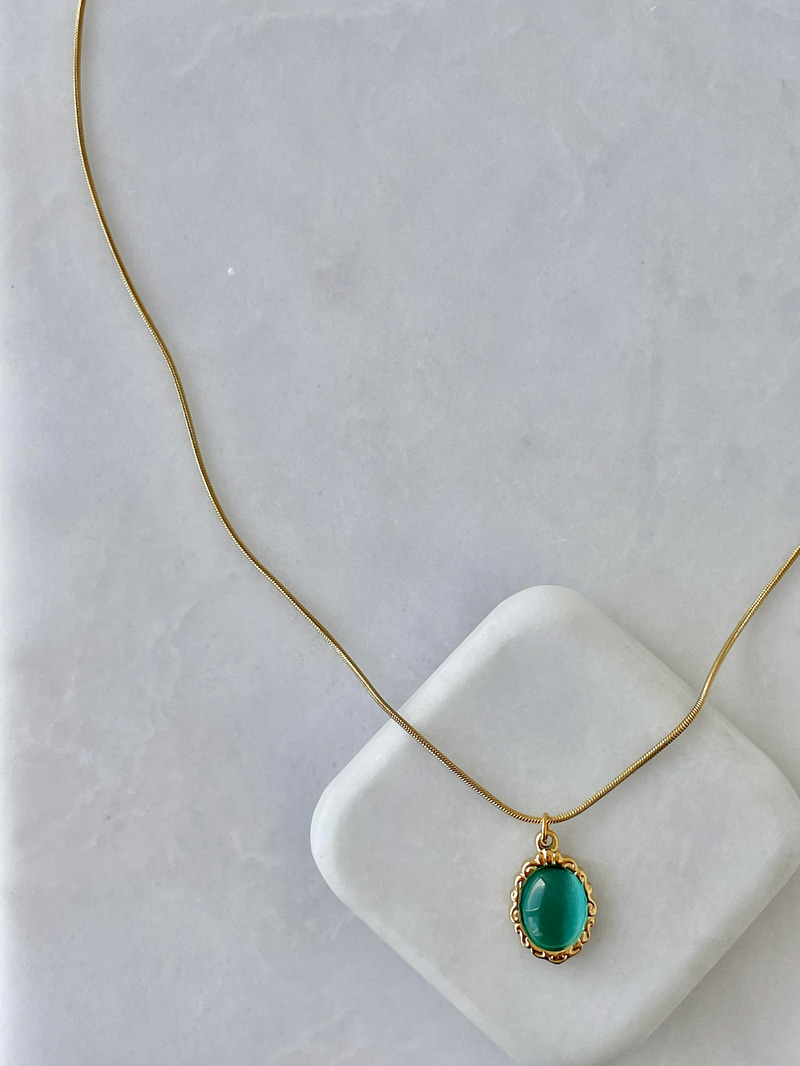 Çelik Opal Taşlı Etnik Desen Kolye Turkuaz-Gold