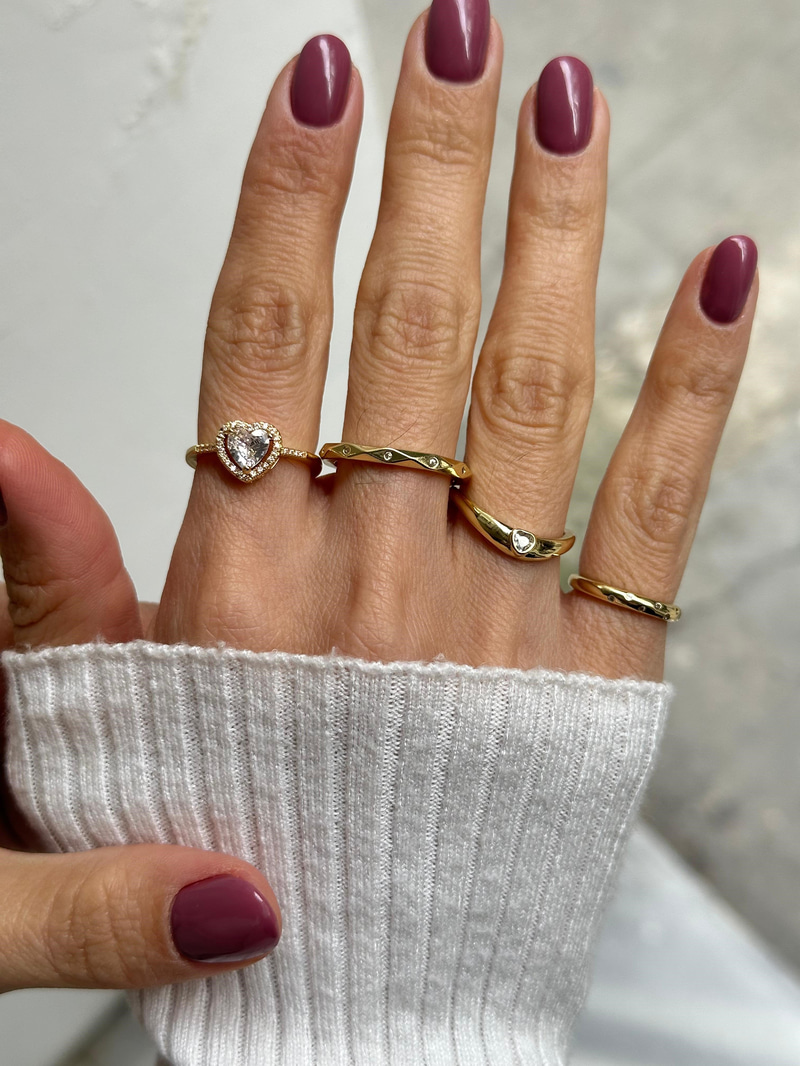 Altın Kaplama Minimal Kristal Taşlı Serçe Parmak Yüzüğü Gold