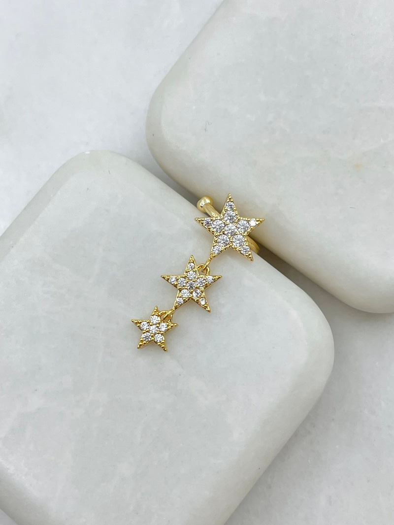 Gömme Taşlı Yıldız Sallantılı Kıkırdak Küpe Gold