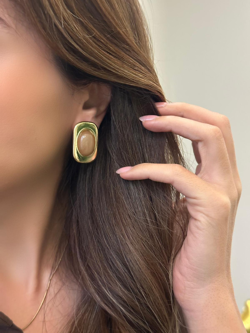 Altın Kaplama Gold Plaka Opal Taşlı Vintage Küpe Vizon