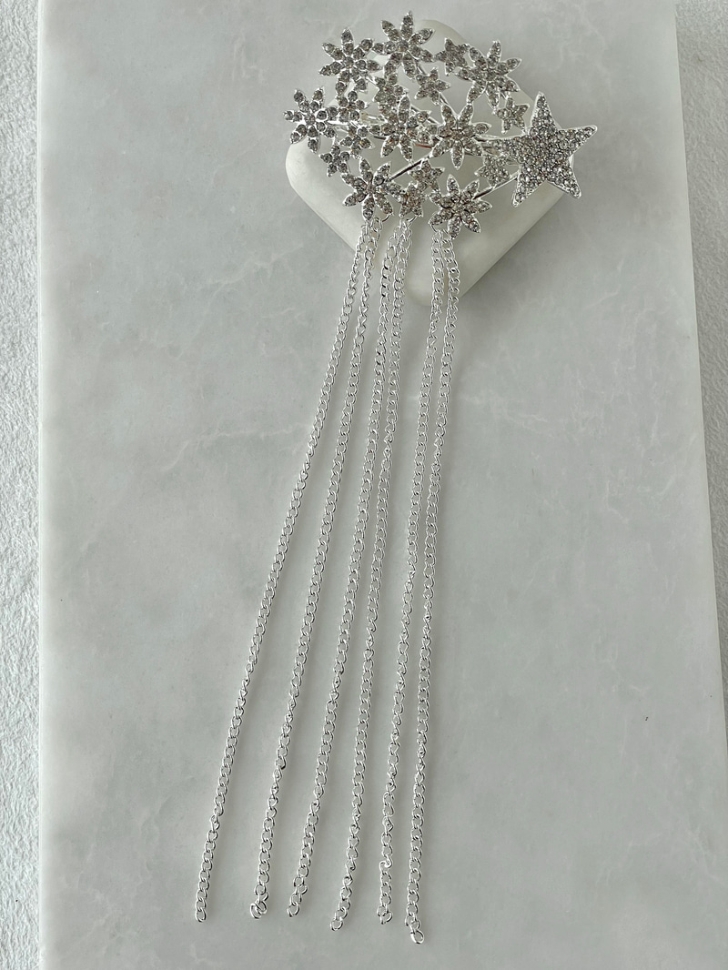 Zincir Sallantılı Gömme Taşlı Yıldız Otomatik Toka Gümüş