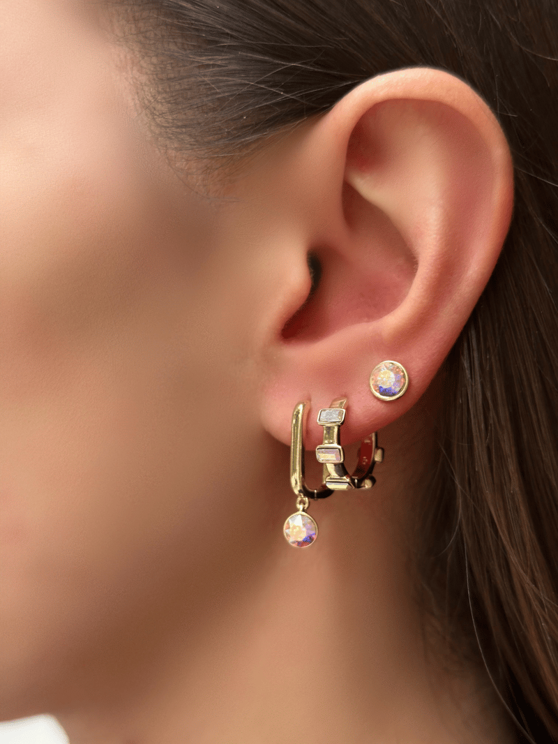 Özel Seri Swarovski Taşlı Küpe Gold