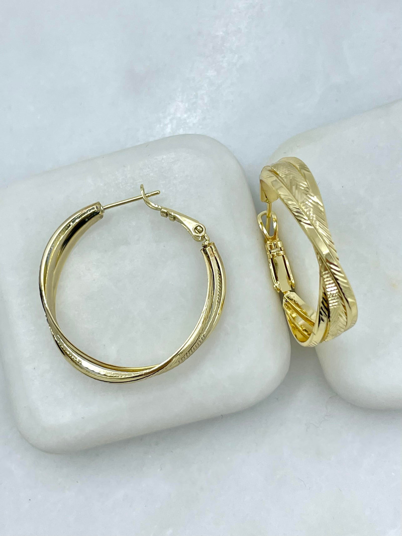 Özel Seri Lazer Kesim Çoklu Görünüm Halka Küpe 3 cm Gold