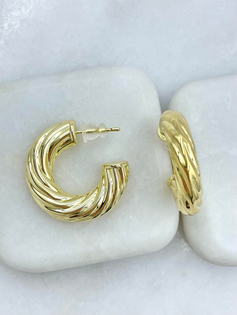 Özel Seri Çizgili Basic Halka Küpe Gold