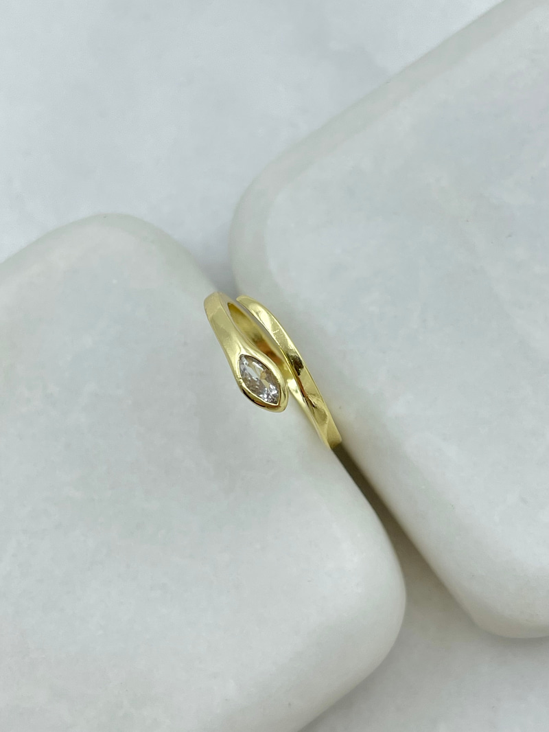Altın Kaplama Kristal Taşlı Yılan Serçe Parmak Yüzüğü Gold