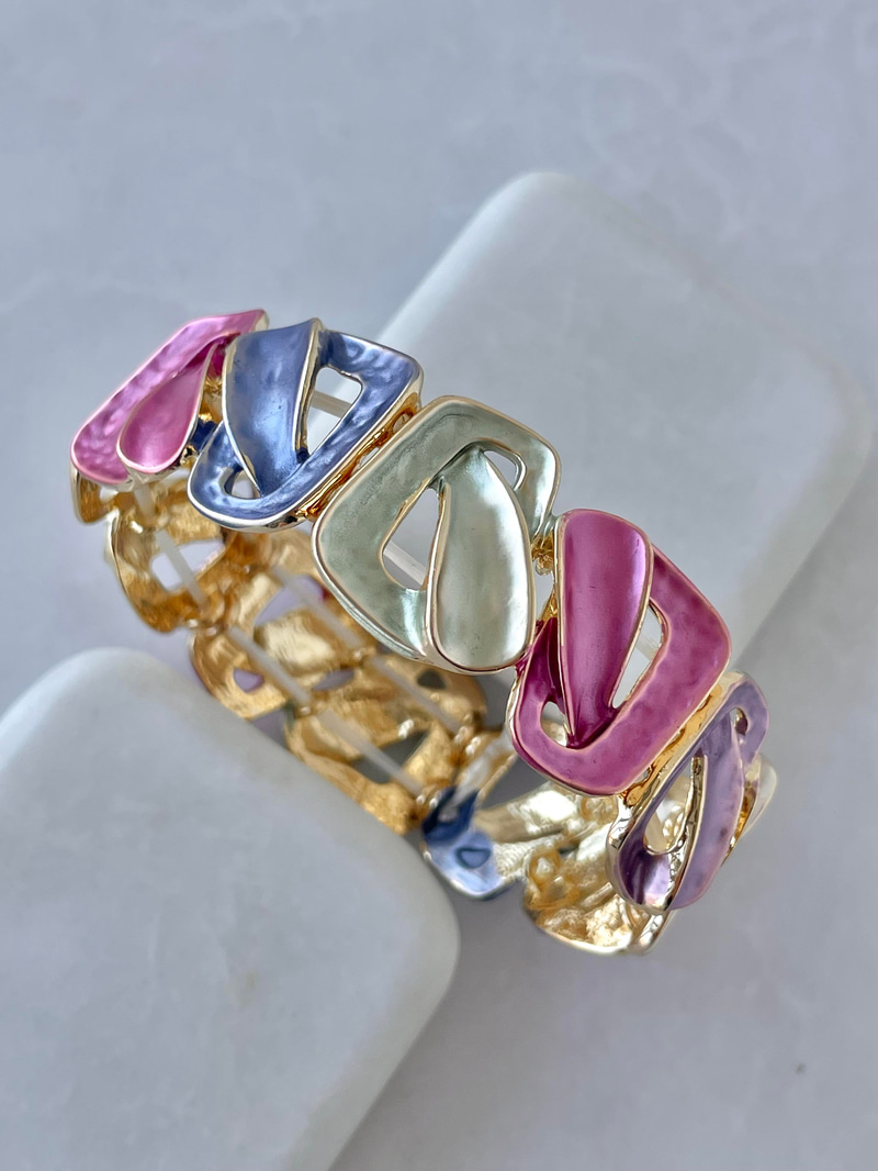 Altın Kaplama Dikdörtgen Düğüm Lastikli Bileklik Renkli