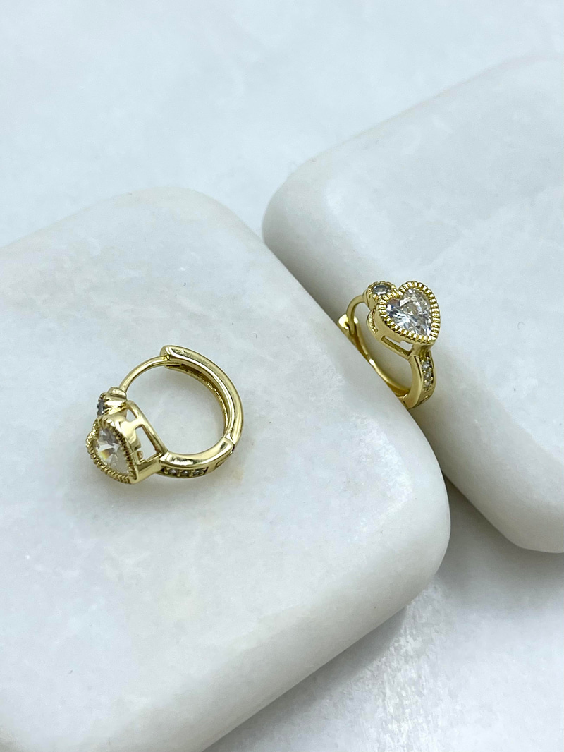 Özel Seri Kristal Taşlı Kalp Küpe Gold