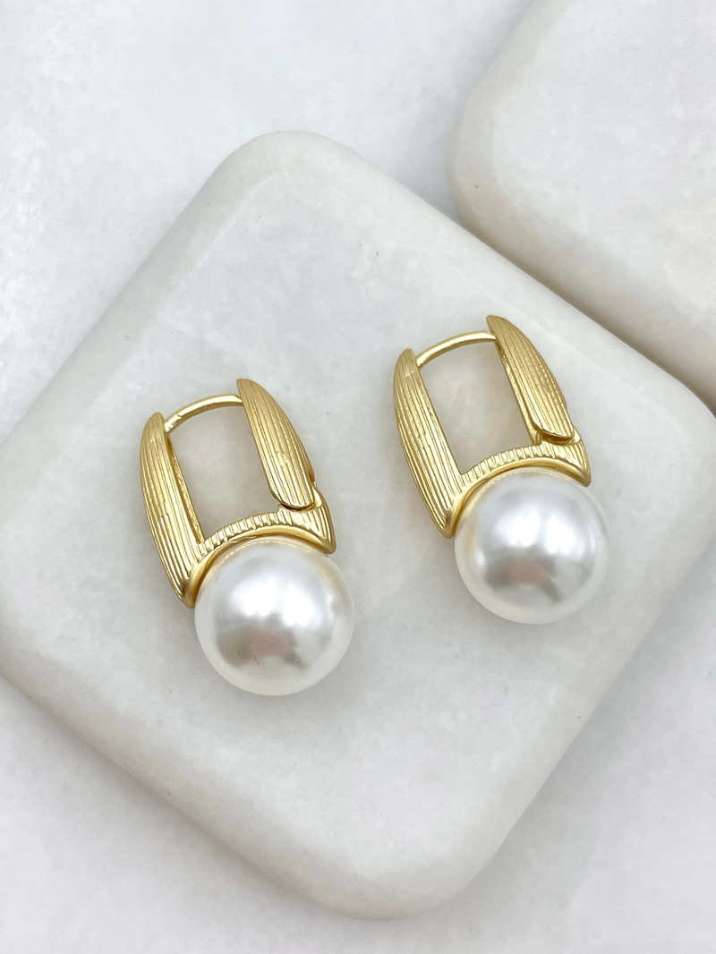 Vintage İncili Mat Küpe Gold