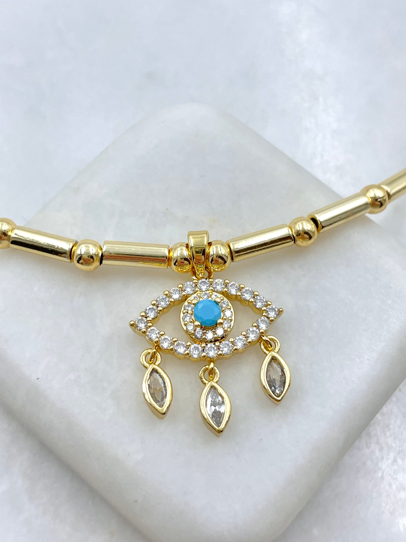 Altın Kaplama Göz Sallantılı Boru Topçuk Kolye Gold