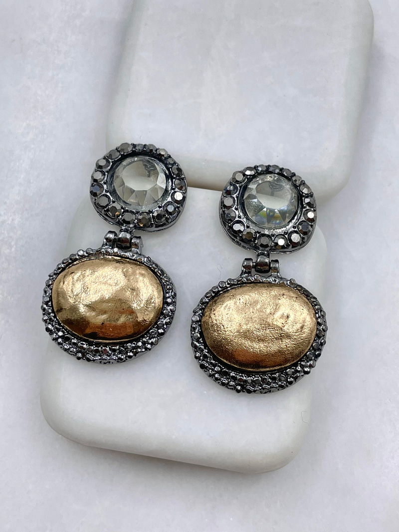 Altın Kaplama Kristal Taşlı Vintage Tasarım Küpe Gold