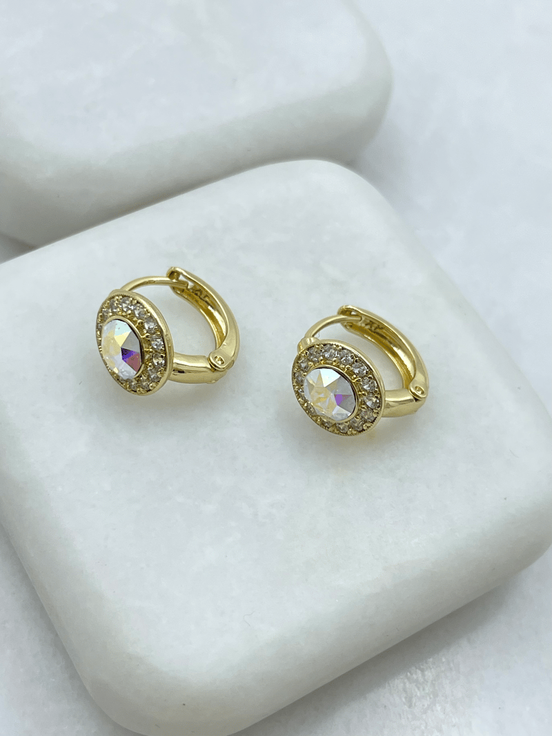 Özel Seri Swarovski Taşlı Daire Model Halka Küpe Gold