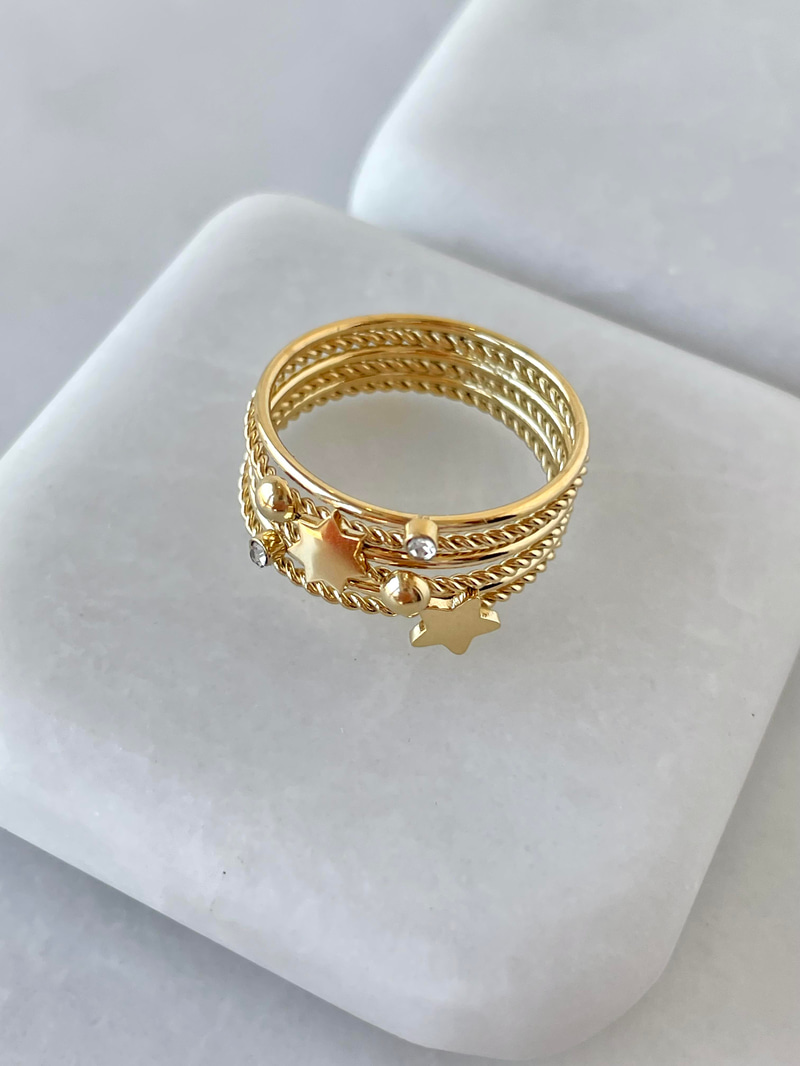 Çelik Çoklu Görünüm Yıldız Plaka Yüzük Gold