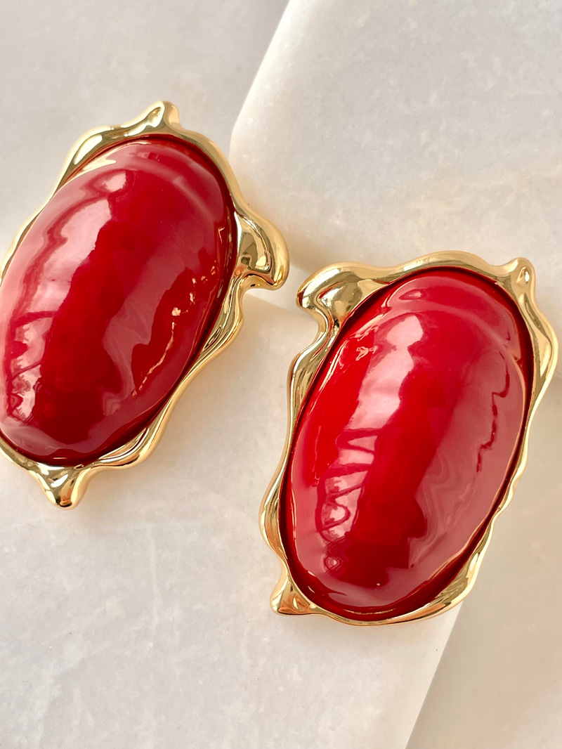 Oval Vintage Bordo Küpe
