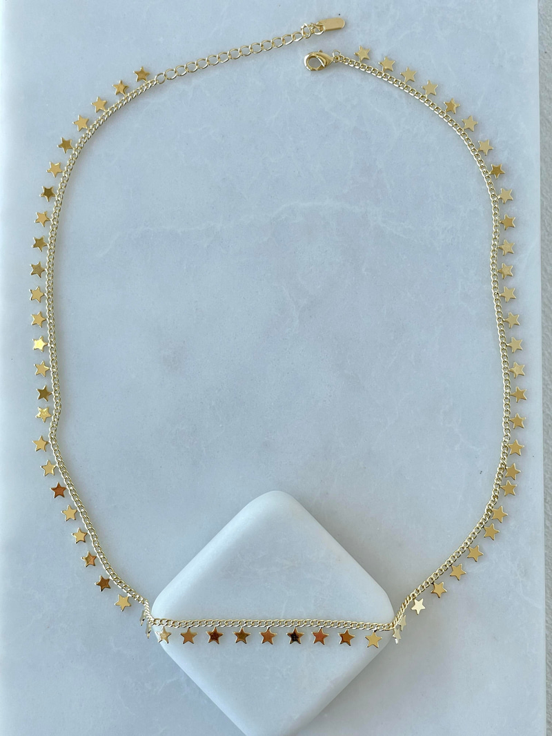 Altın Kaplama Yıldız Plaka Sallantılı Kolye Gold