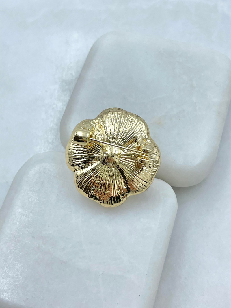 İncili Sedefli Beyaz Çiçek Broş Gold
