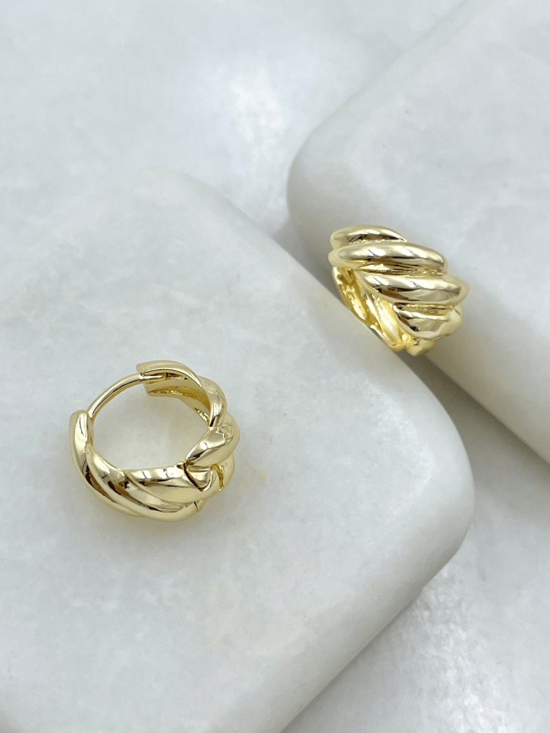 Altın Kaplama Bombeli Dalga Model Halka Küpe Gold