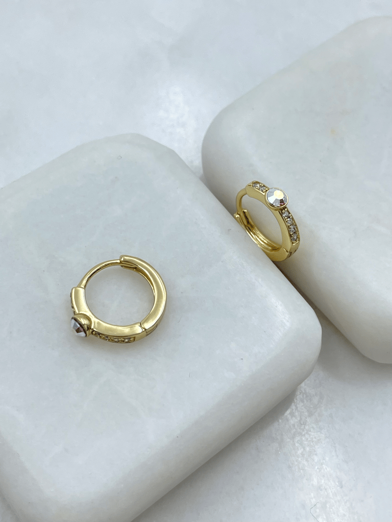 Özel Seri Minik Swarovski Taşlı Halka Küpe Gold