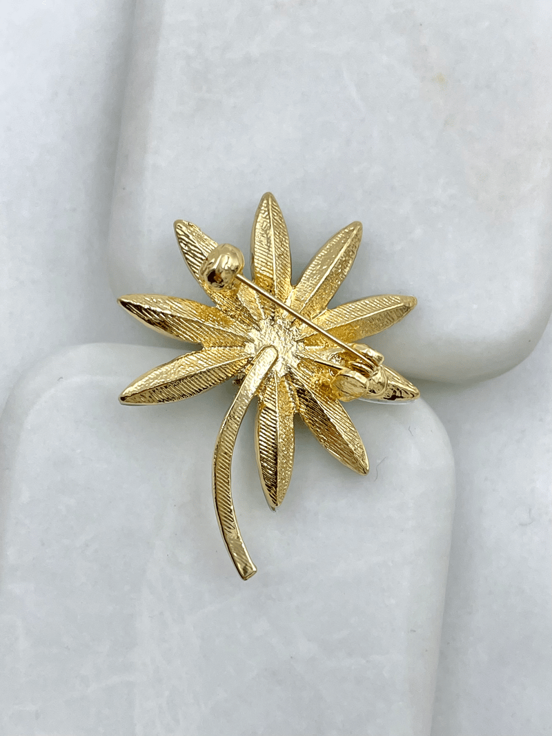 Kristal ve Gömme Taşlı Çiçek Broş Yeşil