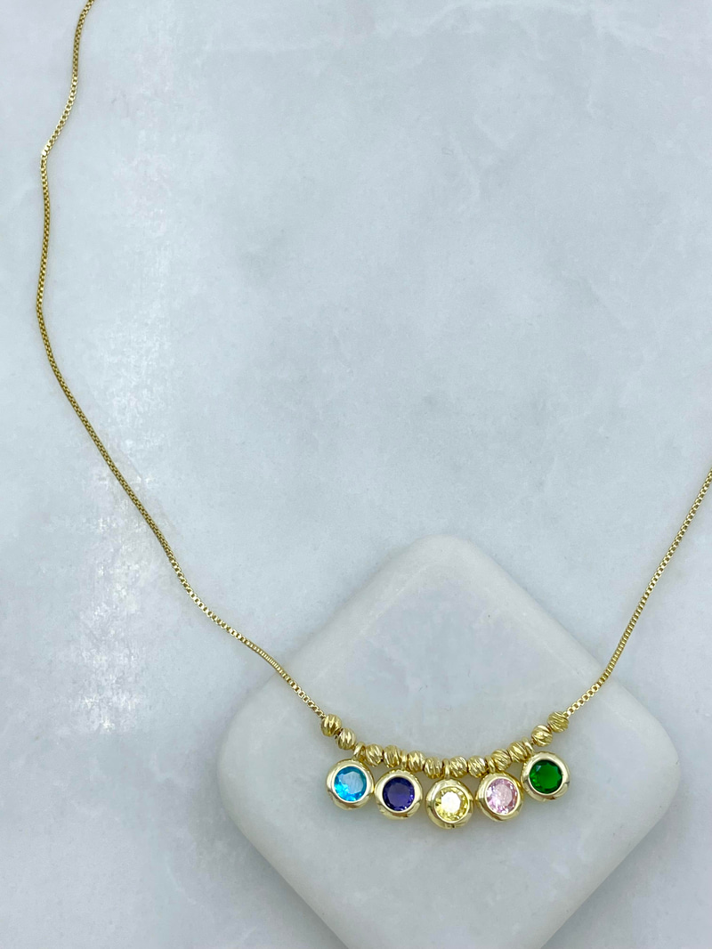 Altın Kaplama Renkli Kristal Taşlı Asansörlü Kolye Gold