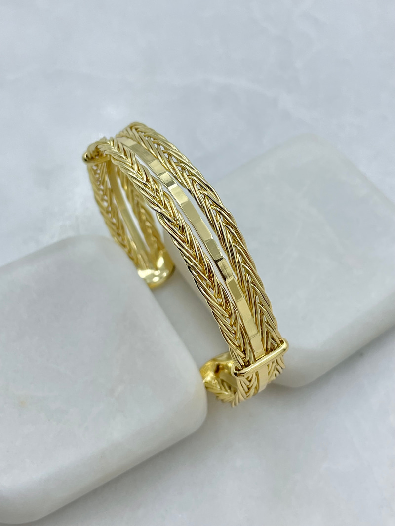 Altın Kaplama Yansımalı Çift Örgü Model Bileklik Gold