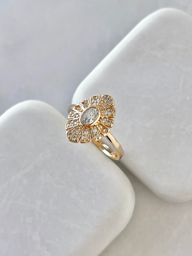 Altın Kaplama Kristal ve Gömme Taşlı Damla Yüzük Gold