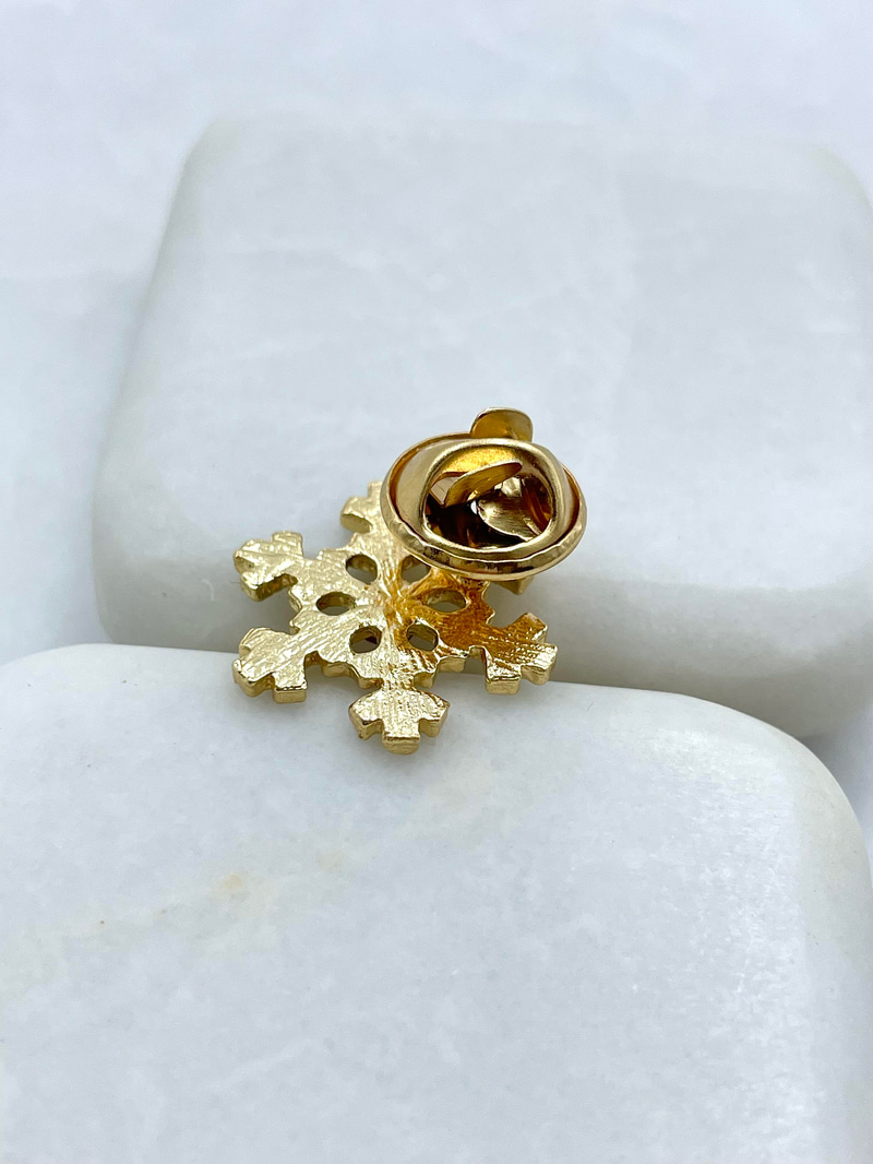 Minimal Kristal Taşlı Kar Tanesi Broş Gold