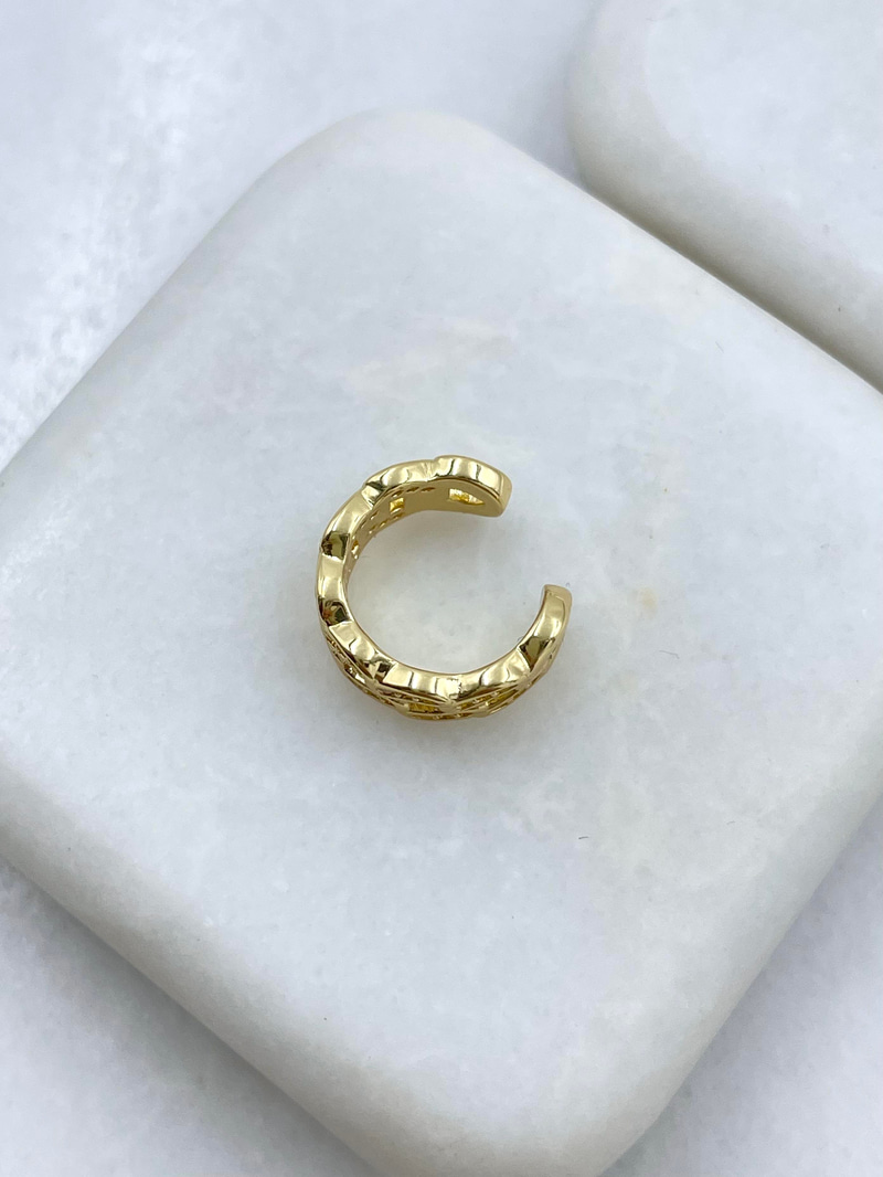 Altın Kaplama Gömme Taşlı Zincir Model Kıkırdak Küpe Gold