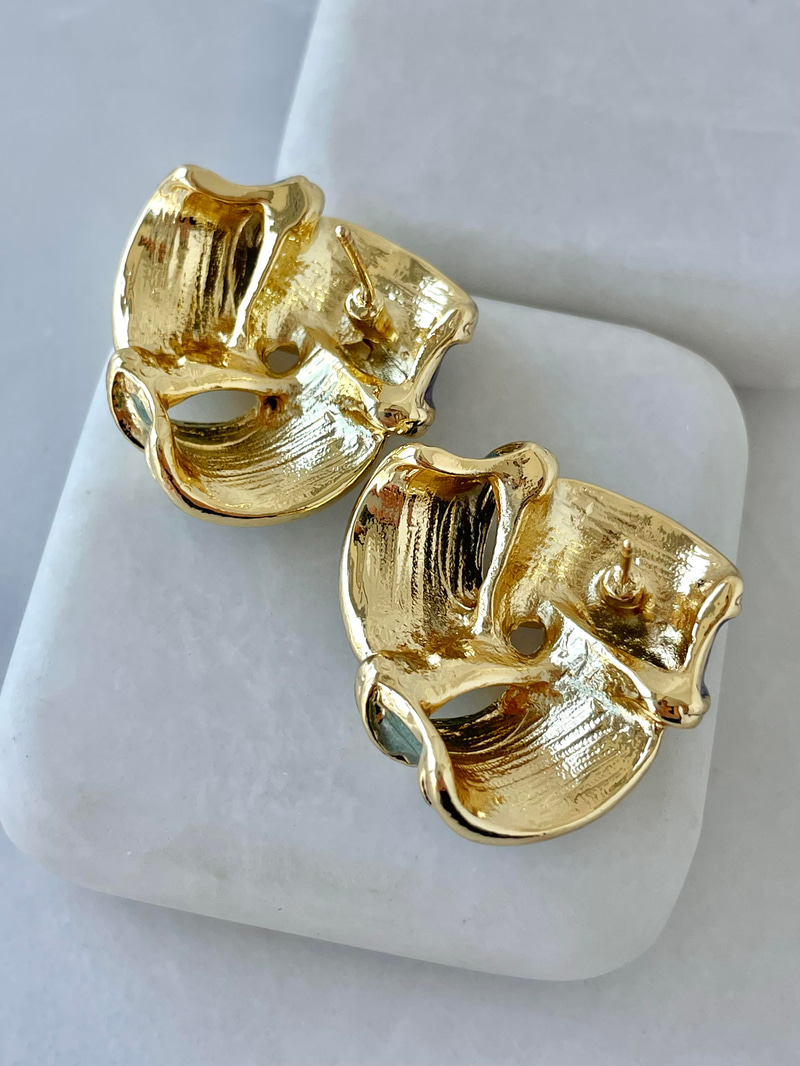 Altın Kaplama Sedefli Mineli Gold Detay Küpe