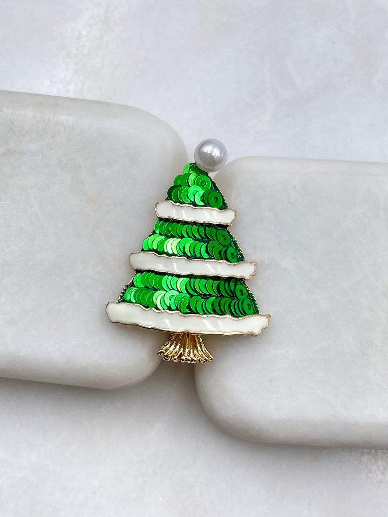 Pullu Çam Ağacı Broş Gold