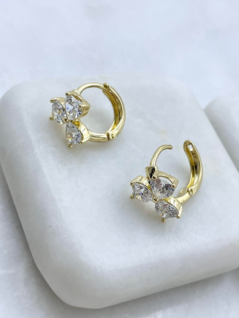 Özel Seri Kristal Taşlı Üçlü Kalp Küpe Gold