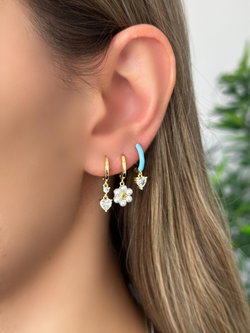 Özel Seri Altılı İncili Mavi Mineli Model Küpe