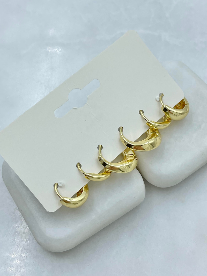 Altın Kaplama Altılı Zirkon Taşlı Bombe Halka Küpe Seti Gold