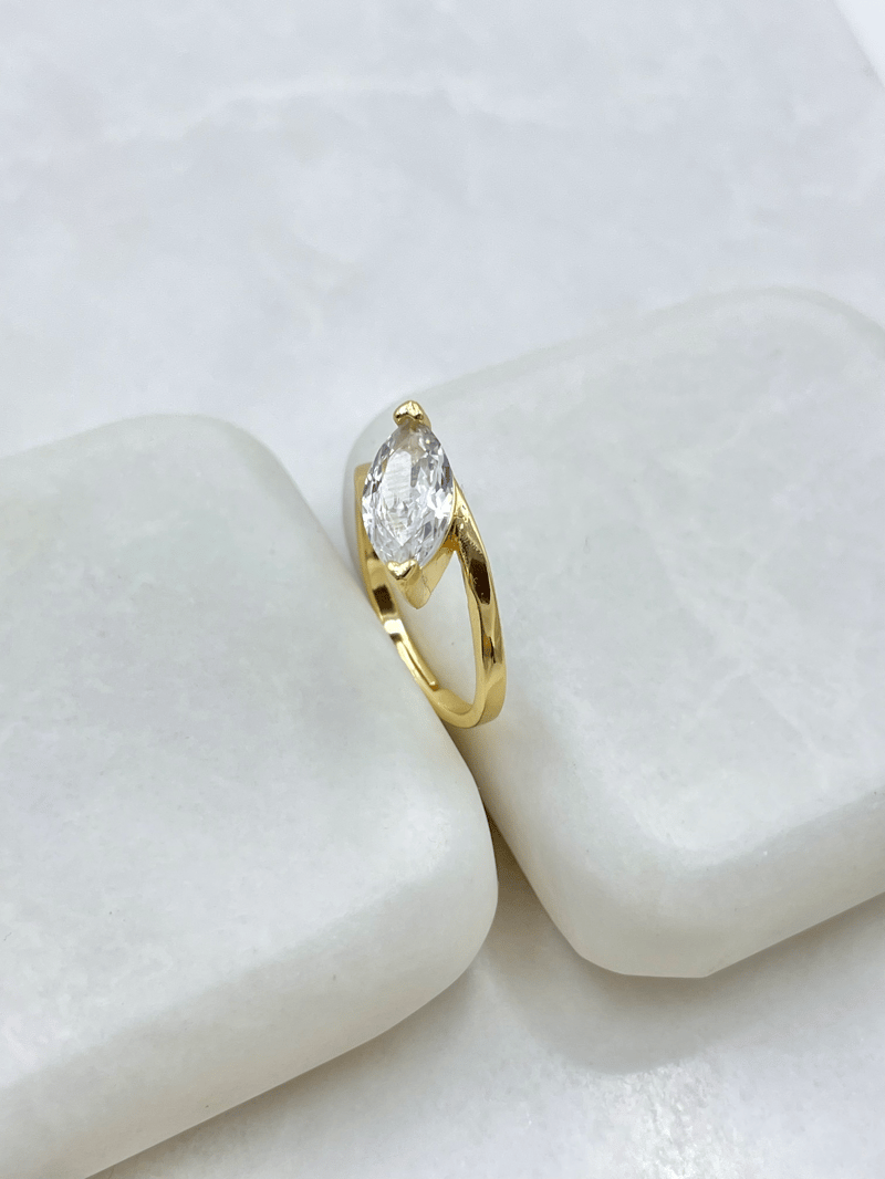 Altın Kaplama Birleşim Oval Kristal Yüzük Gold