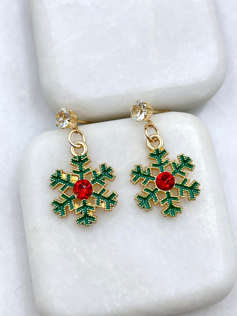 Altın Kaplama Kristal Taşlı Kar Tanesi Küpe Gold