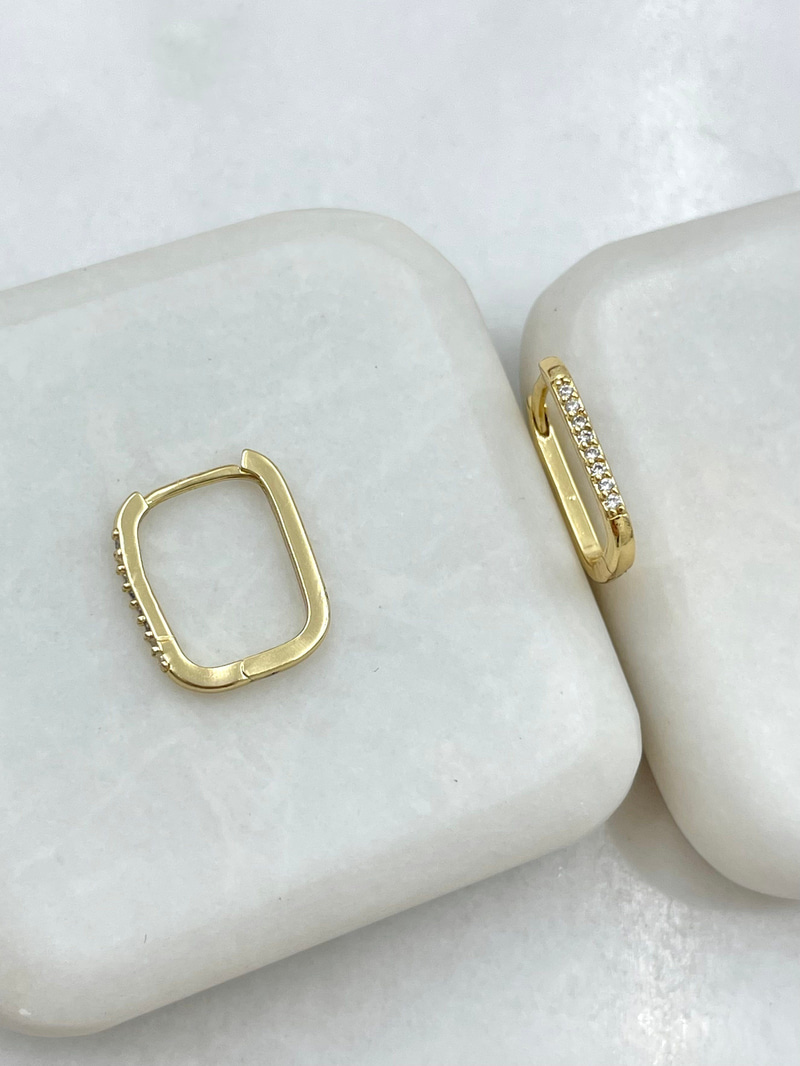 Altın Kaplama Gömme Taşlı Dikdörtgen Küpe Gold