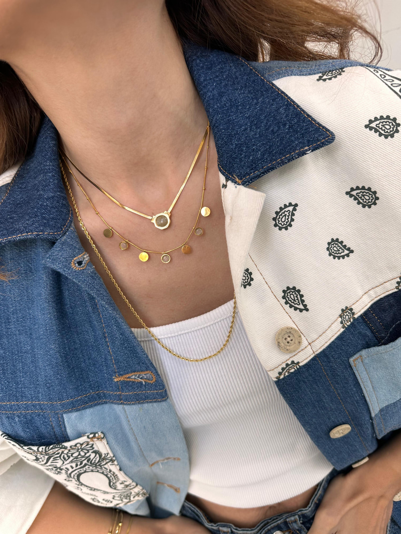Çelik Minimal Opal Taşlı Topçuk Zincir Kolye
