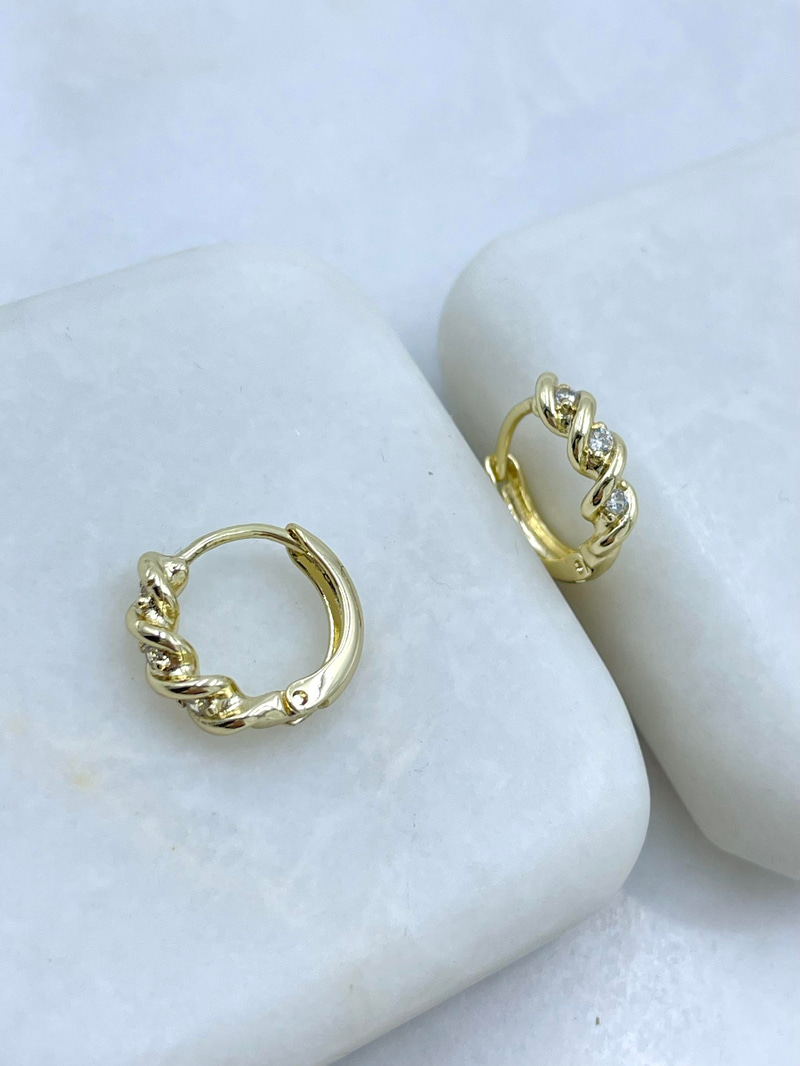 Özel Seri Kristal Taşlı Burgu Model Halka Küpe Gold