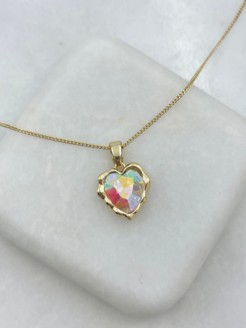 Özel Seri Swarovski Taşlı Çerçeveli Kalp Kolye Gold