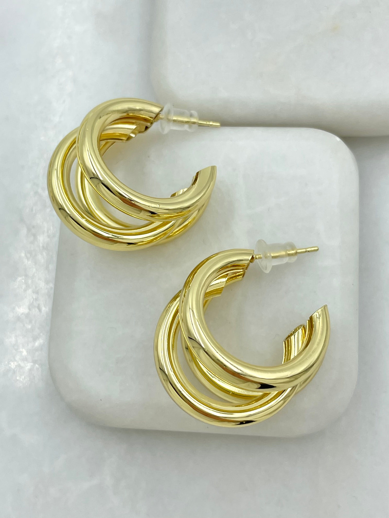 Altın Kaplama Üçlü Görünüm Küpe Gold