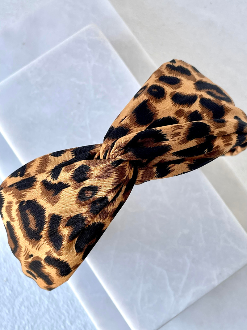 Leopar Desenli Düğüm Model Bandana Taç Kahve