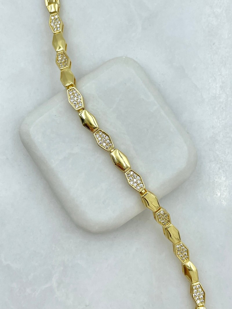 Gömme Taşlı Altıgen Bileklik Gold