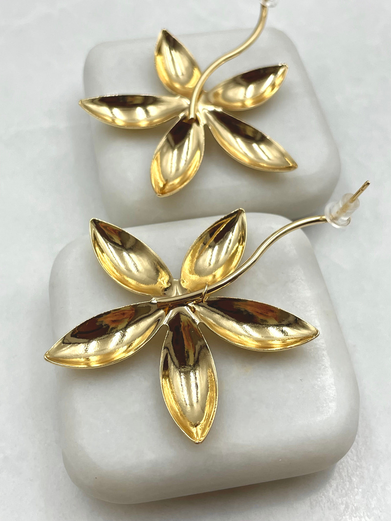 Altın Kaplama Bombe Çiçek Dalı Küpe Gold