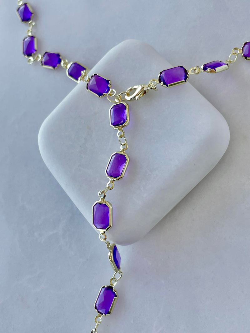 Altın Kaplama Mor Kristal Y Model Kolye Gold